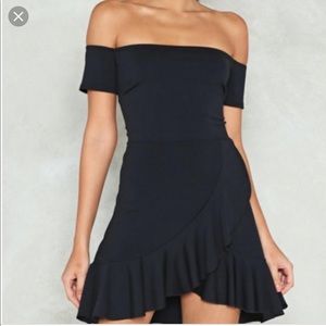 Nasty Gal off the shoulder black mini dress